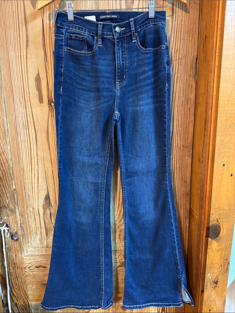 Calvin Klein 27 Jeans Dark Blue Flare Wide-Leg Jeans super high rise flair